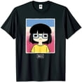 thumbnail image 1 of Minimalist Black T-Shirt with Cartoon Girl Graphic Thoughtful Design in Yellow and Pastel Colors, 1 of 5