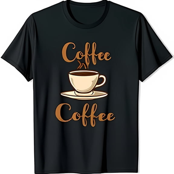 Minimalist Black T-Shirt with Coffee Cup Graphic and Bold Coffee Text