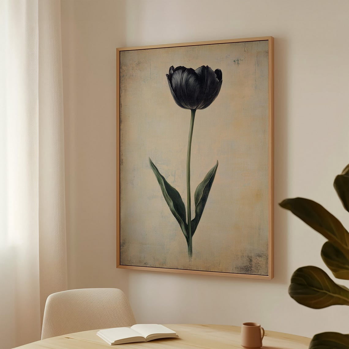 Minimalist Black Tulip Wall Art Print – Elegant Botanical Print For ...