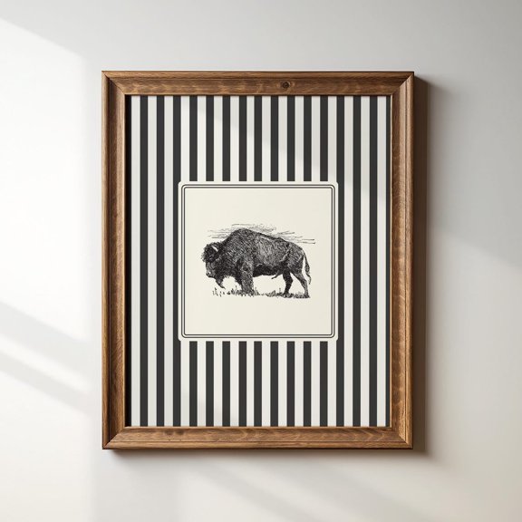 Minimalist Black White Buffalo Vertical Poster UNFRAMED PAPER POSTER, Home Decor