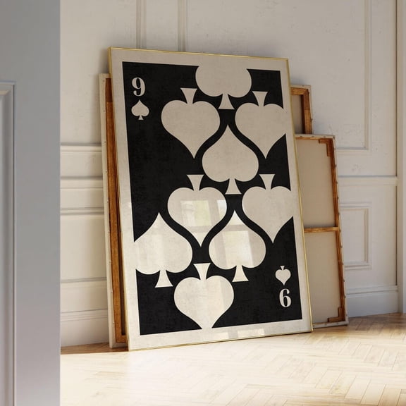 Minimalist Black And White Poker Wall Art, Retro Trendy Decor, 9 Of Spades Playing Print UNFRAMED PAPER POSTER, Home Decor, Vintage Gift, Living Room Dercor