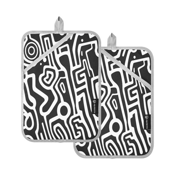 Minimalist Black and White Lines 7x9.8in Pot Holder Set Heat-Resistant Oven Hot Pads Durable with Storage Loop