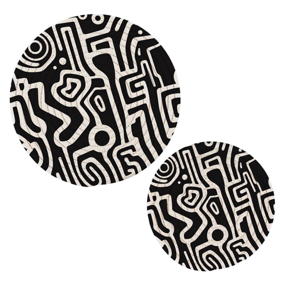 Minimalist Black and White Lines Trivets Potholders Cotton Braided Potholders Heat-Resistant Pads 7.09'' and 9.45''