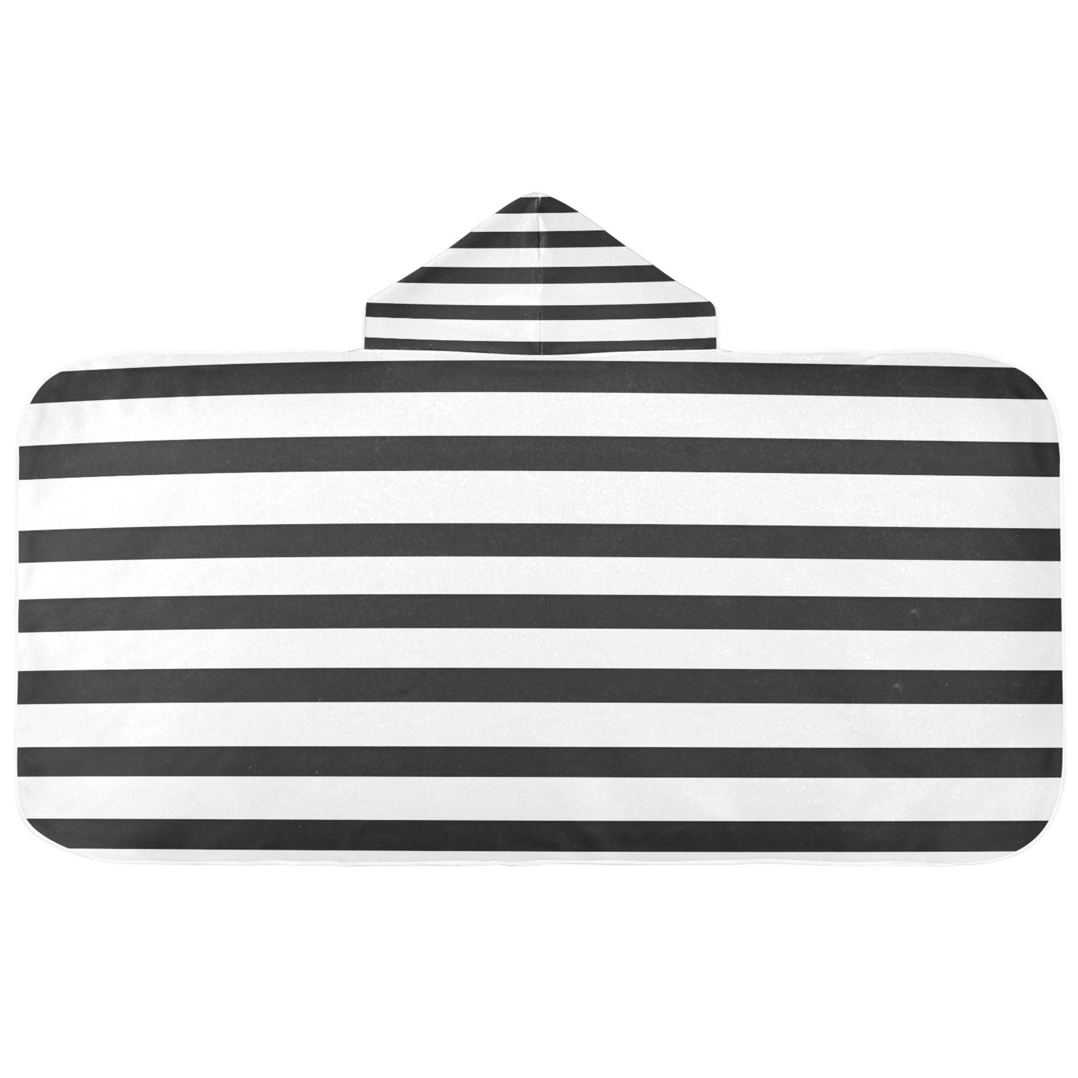Minimalist Black and White Stripe 50x23.5" Baby Hooded Bath Towel Poncho, Quick-Dry and Triangle Pocket, Kids' Essential