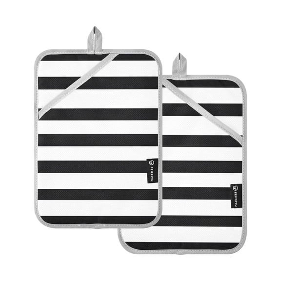 Minimalist Black and White Stripe 7x9.8in Pot Holder Set Heat-Resistant Oven Hot Pads Durable with Storage Loop