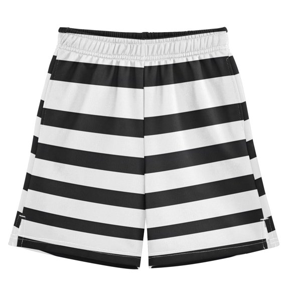 Minimalist Black and White Stripe Athletic Shorts Breathable with Comfort Fit Drawstring Casual Sweatshorts Medium