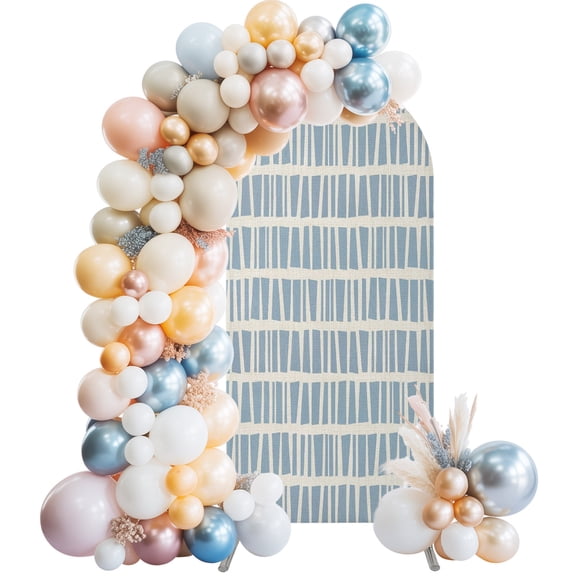 Minimalist Block Wedding Arch Cover 4Ft Light Blue Linear Grid Dashes Wedding Arch Backdrop Stand Cover Round Top Chiara Backdrop Covers for Birthday Party Bridal Shower Banquet Decor