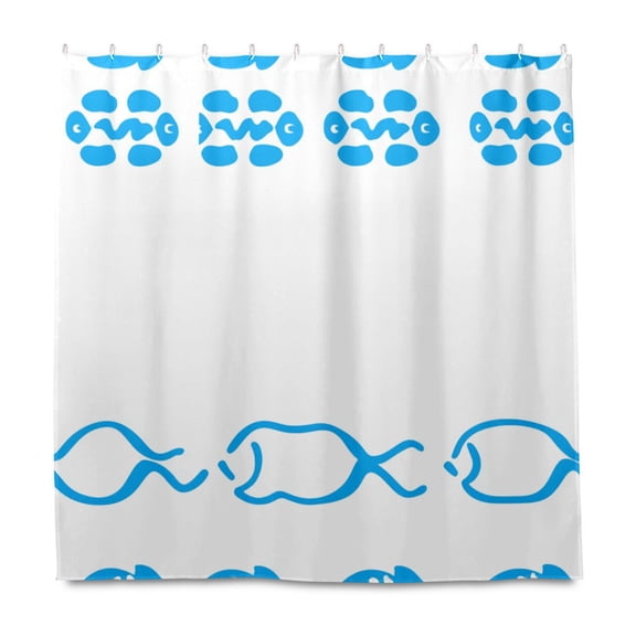 Minimalist Blue Fish Design 72x72 Waterproof Shower Curtain Liners Durable Metal C-Hooks Fade-Proof Thermal Print Anti-Splash