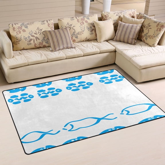 Minimalist Blue Fish Design Soft Polyester Area Rug 31''x20'', Non Slip, Memory Foam, Water Absorbent