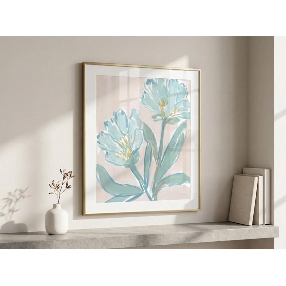 Minimalist Blue Floral Print Beautiful High Resolution Wall Art For Spring Renovation, Unframed Paper Print