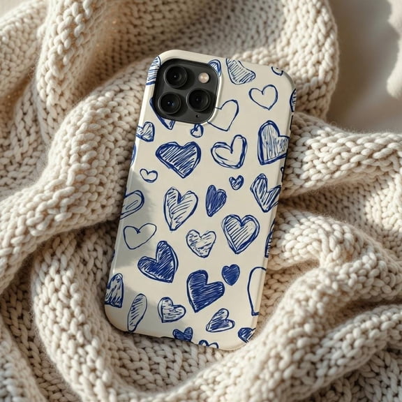 Minimalist Blue Heart Pattern Case - Aesthetic Preppy Heart Tough MagSafe Cover Designed for iPhone 17, 16, 15, 14 Pro Max