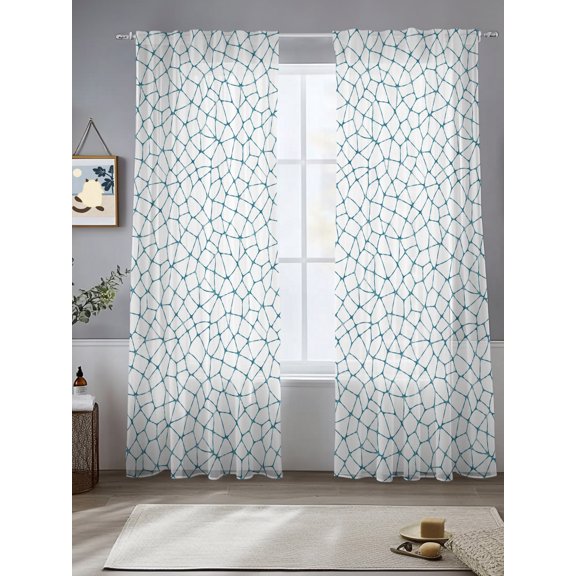 Minimalist Blue Lines Cracking Web Chiffon Sheer Curtains 84 Inches Long Summer Abstract Stripes Rod Pocket Window Curtains Voile Drapes Curtains for Living Room Bedroom,2 Panels