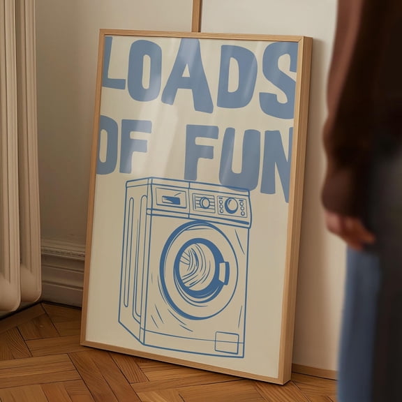 Minimalist Blue Washing Machine Art Laundry Room Utility Area Organization Sign 17 Unframed Paper Print