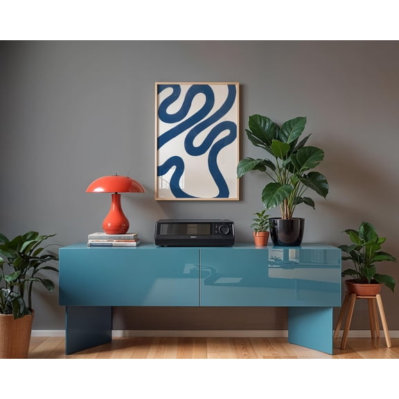 Minimalist Blue Wave Art Print, Ocean Flow Poster, Coastal Wall Decor, Modern Graphic Illustration, Cobalt Blue Minimal Art, Japanese Style