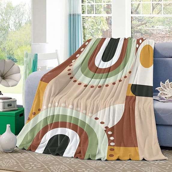 Minimalist Bohemian Brown Fleece Throw Blanket For Couch Flannel Bed Blankets Retro Abstract Geometric Art Fuzzy Warm Plush Throws Super Soft Cozy Blanket For Sofa Travel Camping 30" x 40"