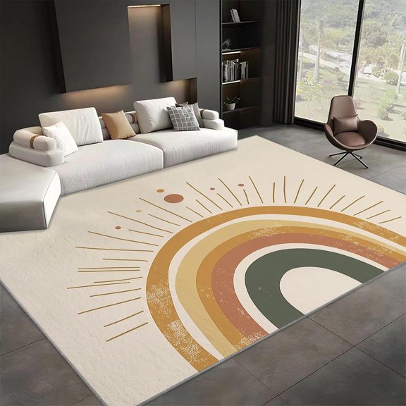 Minimalist Bohemian Sun Area Rugs, Soft Low Pile Carpet, Washable Non Slip Rug for Living Room Bedroom Dining Room Home Decor Mat 5x8ft