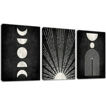 Minimalist Boho Canvas Wall Art - Mid Century Modern Geometric Sunshine Pictures Prints Black and White Artworks Bohemian Wall Art for Bedroom Living Room Bathroom Office Decor 12" x 16" x 3 Piece Set