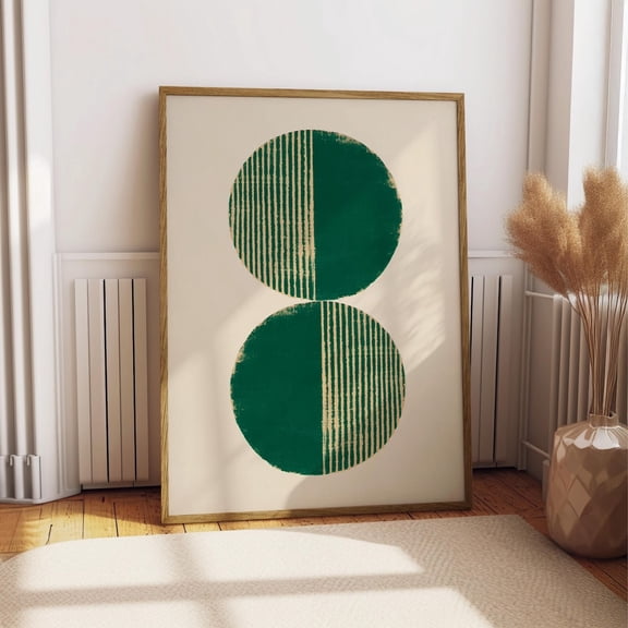 Minimalist Boho Geometric Wall Art Modern Abstract Circles Green MCM Decor, Unframed Poster