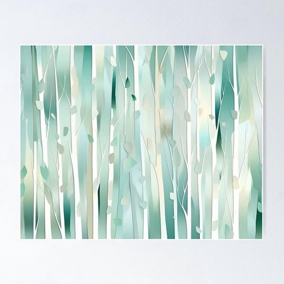 Minimalist Boho Mint Green Birch Poster Wall Art Modern Wall Decor For Living Room Bedroom