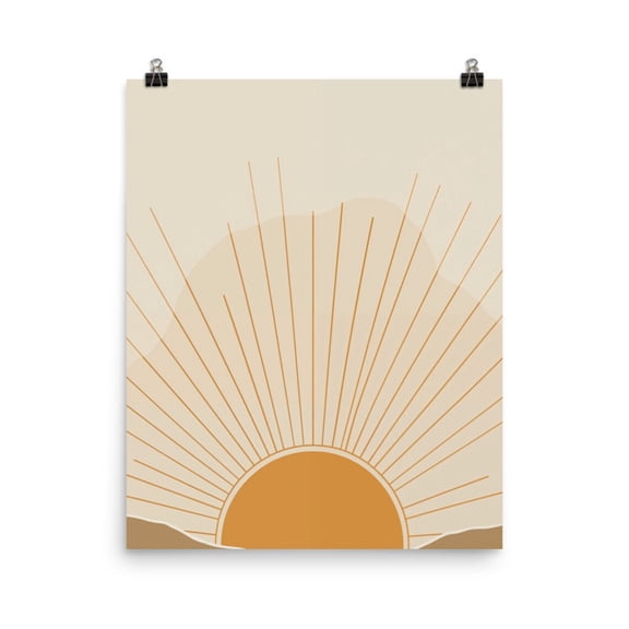 Minimalist Boho Sunrise Print, Abstract Geometric Sun Art, Modern Neutral Print, Scandinavian Wall Decor, Earthy Tones Home Gift Home Decor #270, Unframed Poster Size 8x12