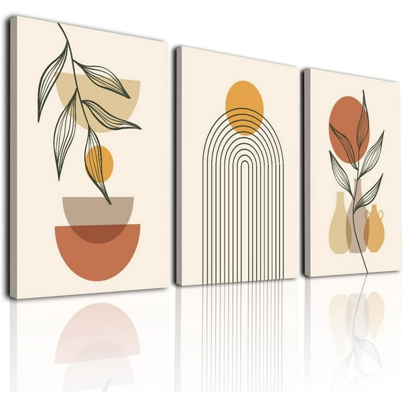 Minimalist Boho Wall Art Decor, Mid-Century Modern Wall Prints Framed Canvas Wall Art Paintings, Boho Wall Decor for Living Room Bedroom Bathroom Office (12x16inch, Set of 3)