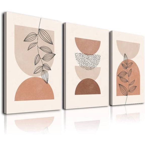 Minimalist Boho Wall Art, Framed Neutral Abstract Prints Moon Botanical Canvas Artwork Paintings Posters,Mid-Century Modern Wall Prints, Large Boho Wall Decor Ready To Hang for Bathroom Bedroom Living