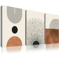 Minimalist Boho Wall Art Set of 3,Mid-Century Modern Wall Art Decor,Neutral Geometric Line Sun Canvas Prints Artwork,Framed Abstract Boho Wall Art Decor for Bathroom, Bedroom, Living Room, Office