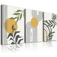 thumbnail image 1 of Minimalist Boho Wall Art Set of 3, Mid-Century Modern Wall Art, Framed Canvas Wall Art Yellow Green Beige Moon Botanical Geometric Neutral Abstract Artwork Prints, Boho Room Wall Decor 12"x16", 1 of 6