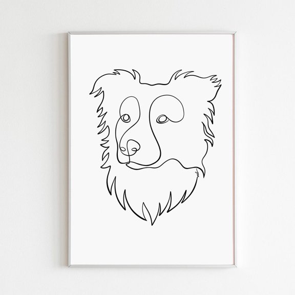 Minimalist Border Collie Art Print Modern Canine One Line Sketch Decoration, Unframed Paper Poster 8x10in