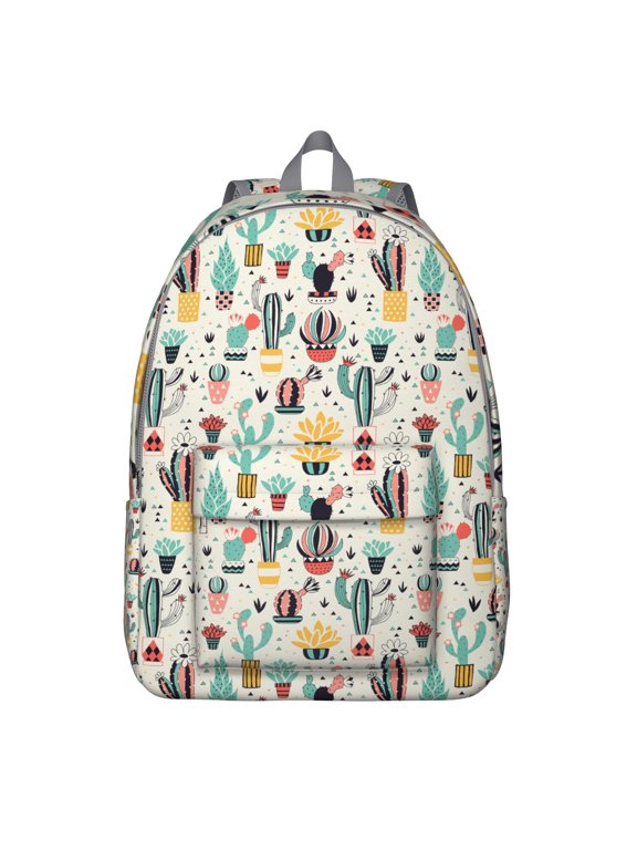 Minimalist Botanical Cactus Backpack, Boho Succulents School Bag with Desert Style Southwestern Cactus Art Design, Retro Cute Kawaii Pattern