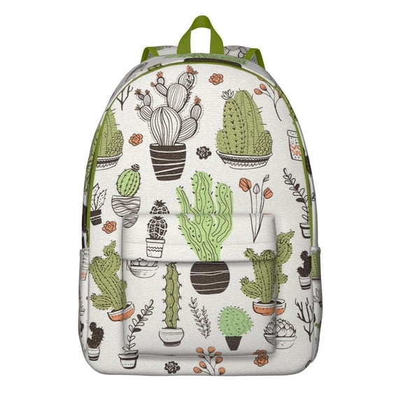 Minimalist Botanical Cactus Backpack, Waterproof School Bag Featuring Retro Desert Succulent Art Pattern