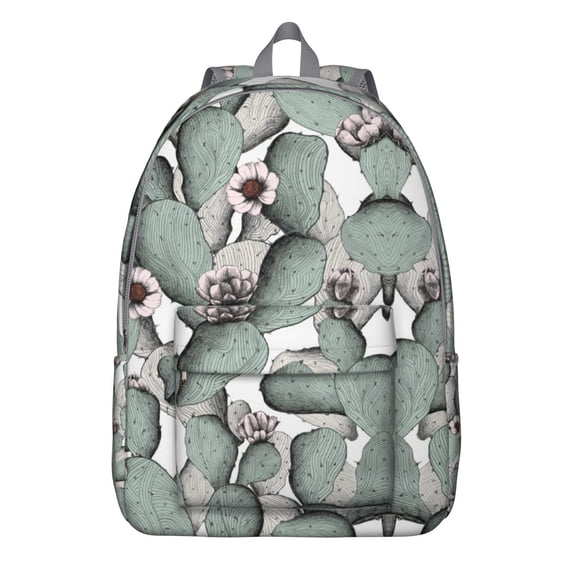 Minimalist Botanical Cactus Backpack, Waterproof School Bag Featuring Retro Desert Succulent Art Pattern
