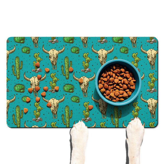 Minimalist Botanical Cactus Dog Feeding Mat - Waterproof Absorbent Pet Mat - Non-Slip Southwestern Design - Multi-Layer Structure - Easy Clean