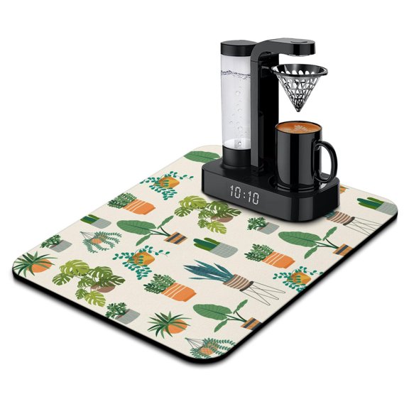 Minimalist Botanical Cactus Kitchen Mat, Retro Desert Succulent Diatom Mud Dish Drying Pad, Absorbent Boho Style Coffee Counter Protector for Southwestern Decor
