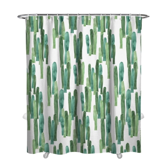 Minimalist Botanical Cactus Shower Curtain - Premium Waterproof Bath Curtain with Quick-Dry Technology, Desert Style Design, 12 Metal Hooks Included, 72x84 Inches