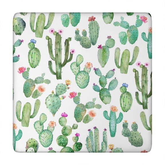 Minimalist Botanical Cactus Table Cover - Elastic Edge Square Tablecloth, Wrinkle-Free & Secure Fit for Casual/Formal Events