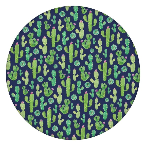 Minimalist Botanical Cactus Table Cover - Round Elastic Fitted Cloth, Southwestern Waterproof Fabric, Windproof Design for Outdoor & Restaurant Use