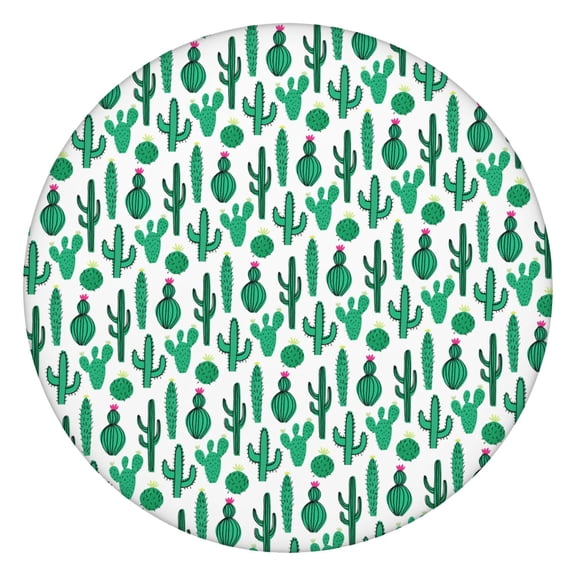Minimalist Botanical Cactus Table Cover - Round Elastic Fitted Cloth, Southwestern Waterproof Fabric, Windproof Design for Outdoor & Restaurant Use