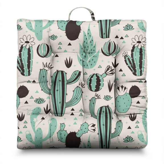 Minimalist Botanical Cactus Yoga Pillow - Fluffy Square Meditation Cushion, Skin-Friendly Fabric, Sunlight-Fluffed Comfort for Long Sitting