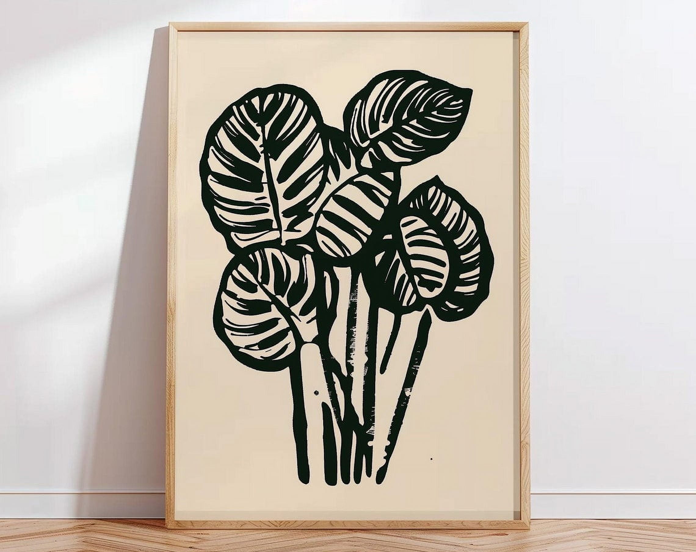 Minimalist Botanical Leaf Art Print, Black And White Plant Modern ...