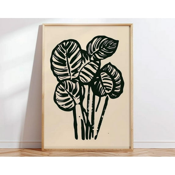 Minimalist Botanical Leaf Art Print, Black And White Plant Modern Nature, Monochrome Botanical Art Wall Art, Modern Wall Decor, 24x36 UNFRAMED