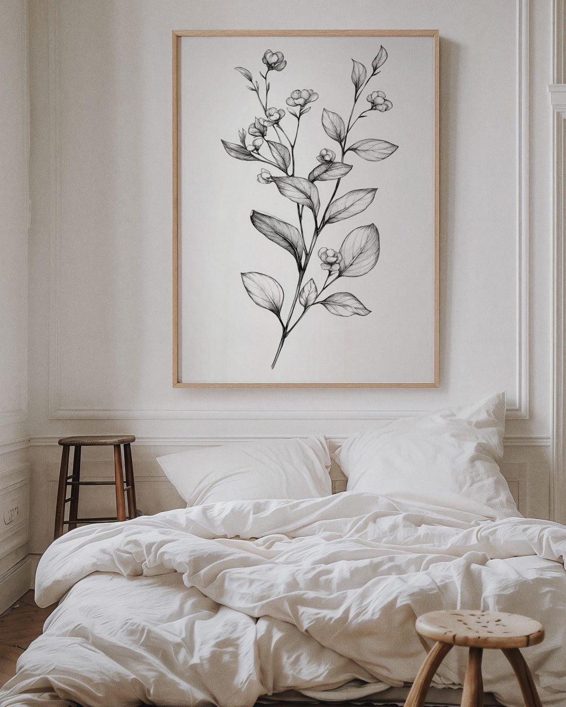 Minimalist Botanical Line Art, Black And White Floral Drawing, Modern ...