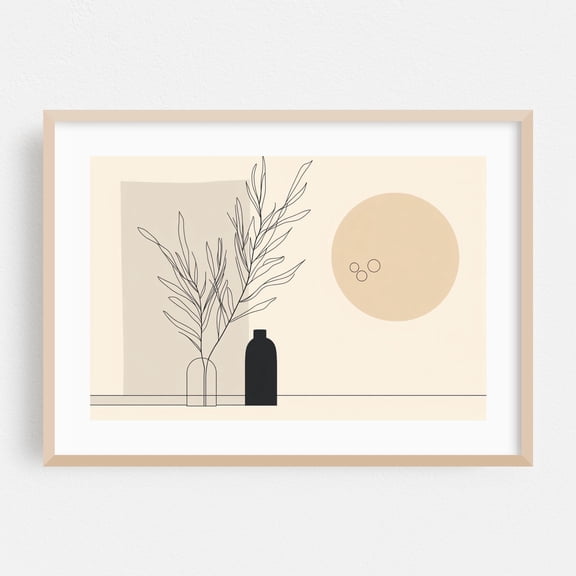 Minimalist Botanical Line Art - Line Drawing Line Art Minimalist Botanical Modern Art Geometric Abstract Bauhaus Oak Framed Wall Art Print 5 x 7 inches