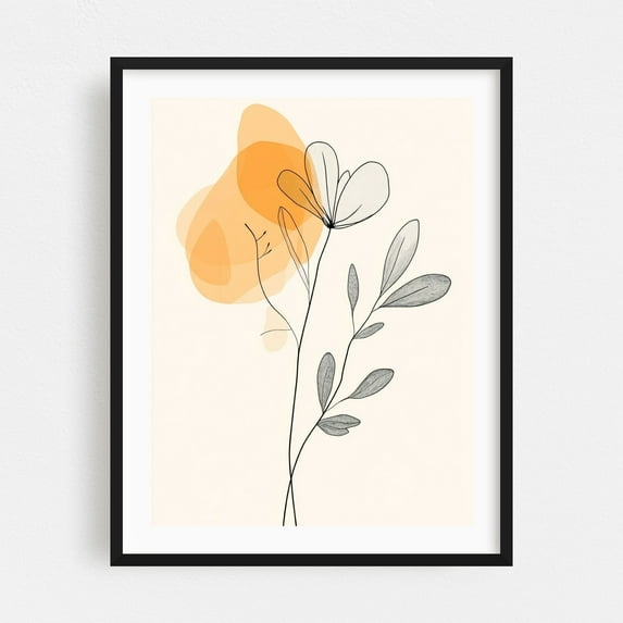 Minimalist Botanical Line Art - Line Drawing Line Art Minimalist Floral Botanical Modern Art Abstract Nature Black Framed Wall Art Print 11 x 14 inches
