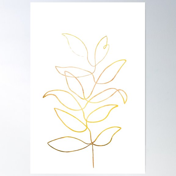 Minimalist Botanical Single Line Art, Abstract Yellow Leaf Drawing Poster Wall Art, Modern Wall Decor For Living Room Bedroom, 12x18 UNFRAMED