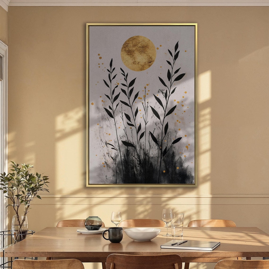Minimalist Botanical Wall Art Abstract Sun And Leaves Poster Modern Photo Inspiration