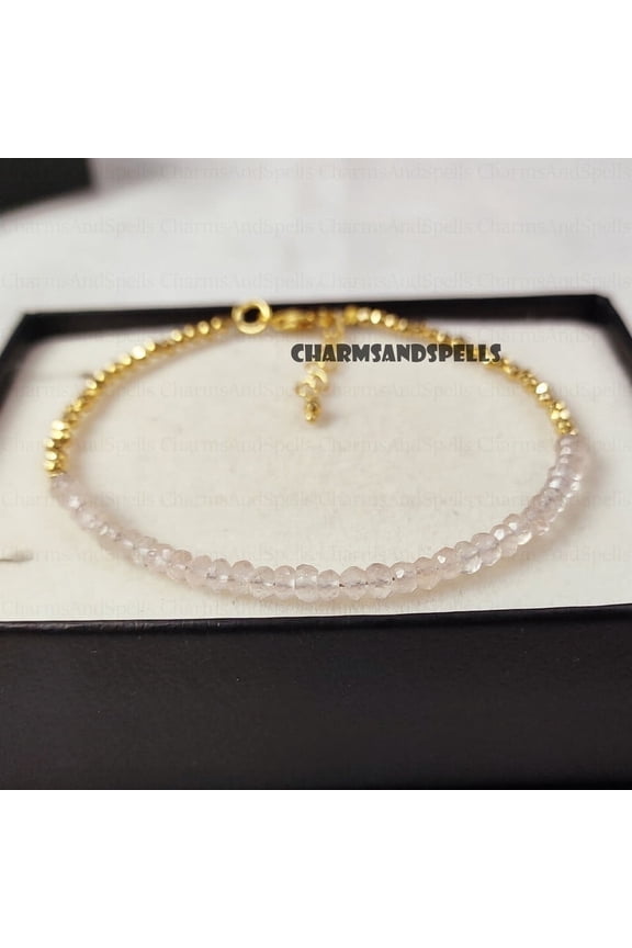 Minimalist Bracelet -Natural Rose Quartz Gemstone Dainty Bracelet- Healing Crystal Delicate Spiritual Protection January Birthstone Gift