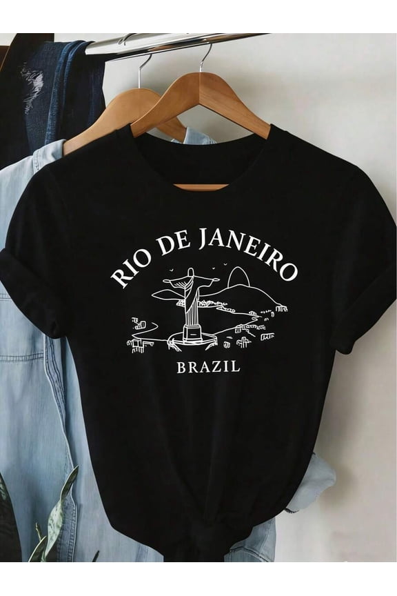 Minimalist Brazil Travel Graphic Tee, Rio de Janeiro Quote Print, Everyday Casual Top