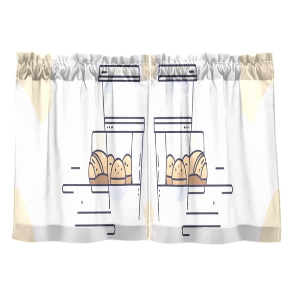 Minimalist Bread Pattern Kitchen Curtains Tier Set 27x36 Inch 2 Panels Semi Sheer Light Filtering Privacy UV Protection