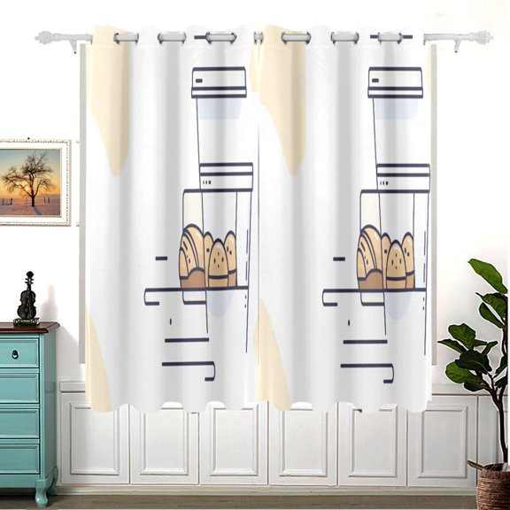 Minimalist Bread Pattern Thermal Blackout Curtains 63x55 Inch 2 Panels Grommet Window Drapes for Bedroom Living Room